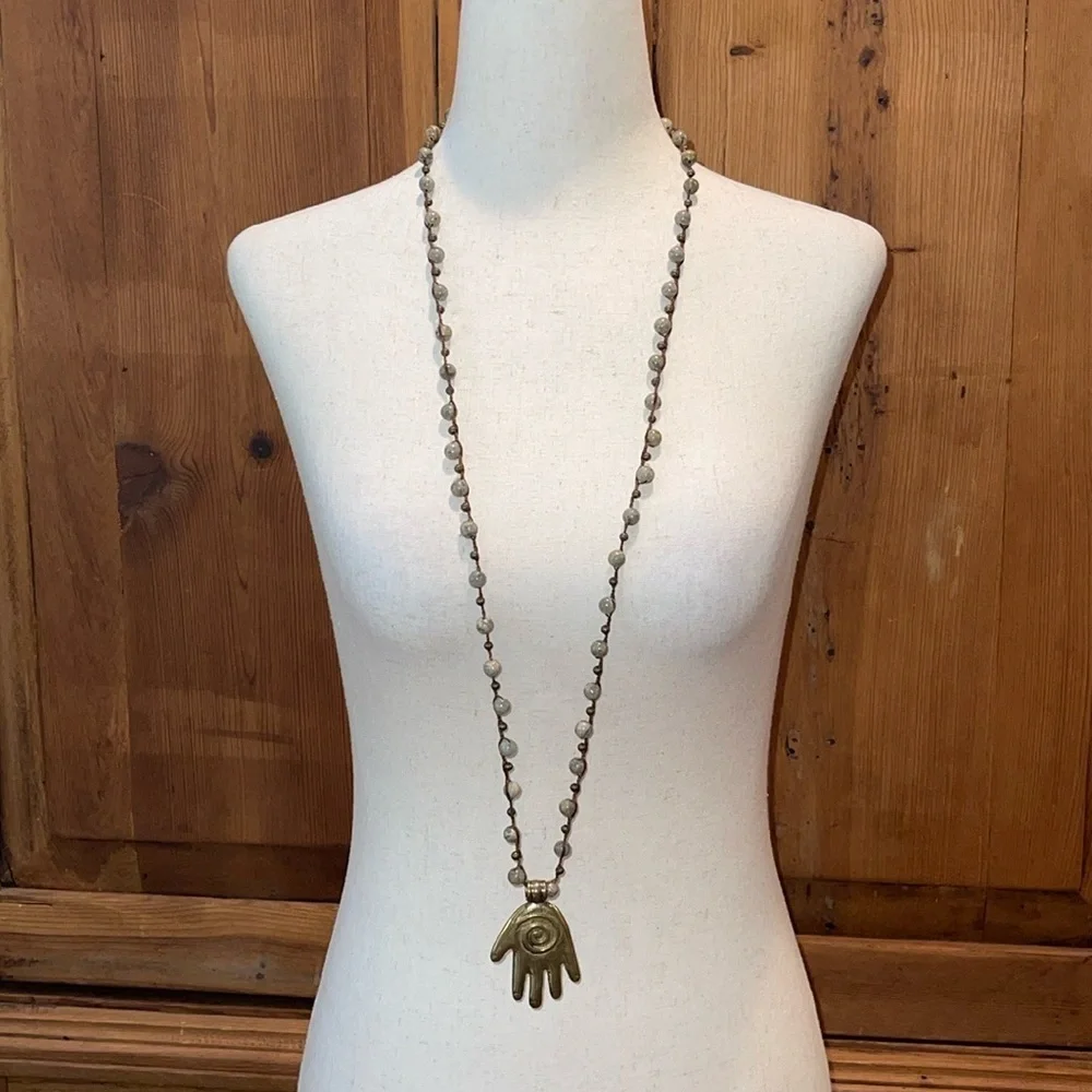 Hand of God Beaded Necklace 38” Total length